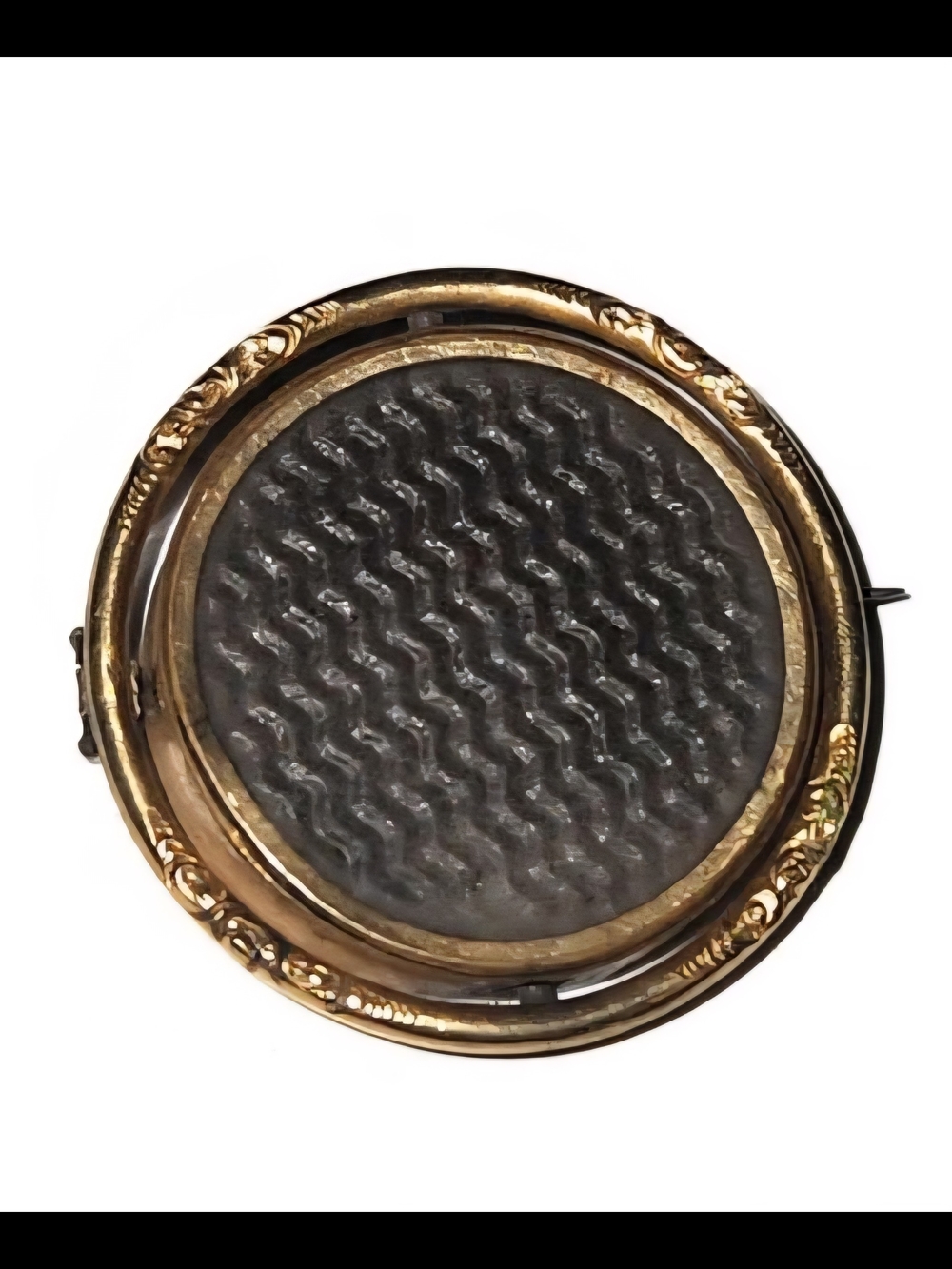 Antique Style Round Mourning Rotating Pin  Brooch with Woven Hair